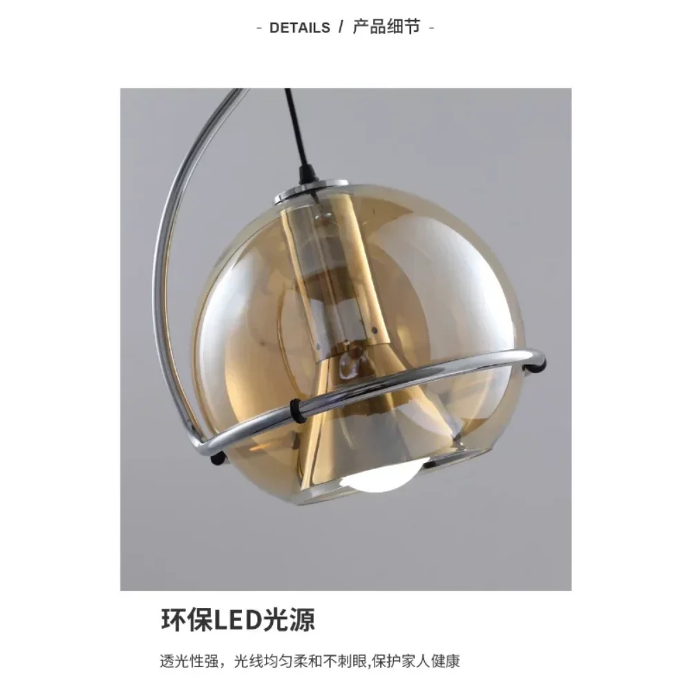 lustre boule de verre nordique style rétro pour restaurants et cafés - vue 6 sur 8