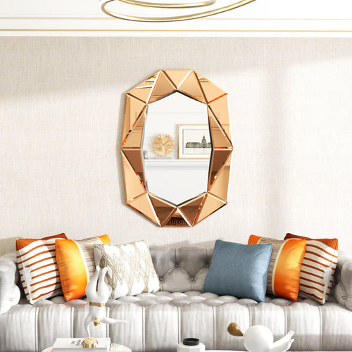 miroir mural décoratif asymétrique en verre argenté avec détails biseautés - vue 3 sur 9