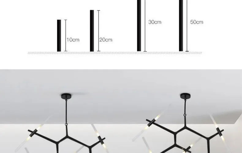 lustre moderne en verre led tube branche pour décoration suspendue - vue 4 sur 14