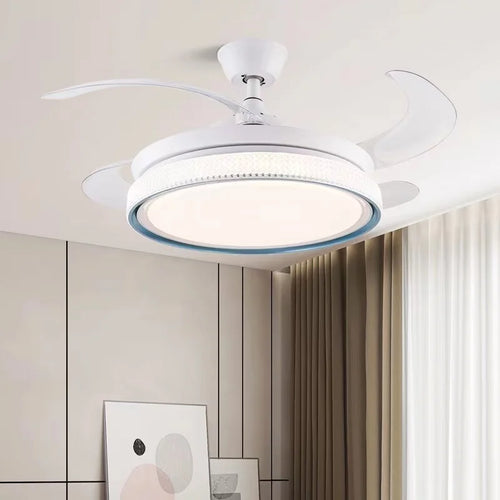 ventilateur de plafond moderne led intelligent avec 4 pales rétractables - vue 5 sur 18