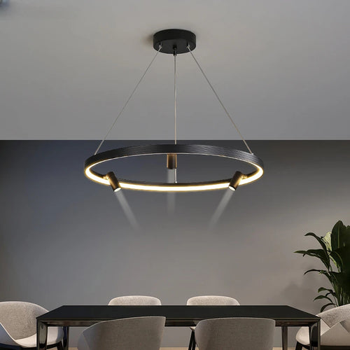 lustre led simple et moderne avec anneau suspension noir - vue 3 sur 9