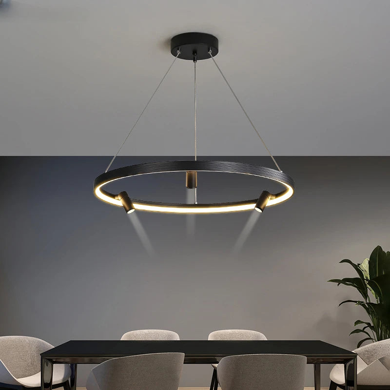 lustre led simple et moderne avec anneau suspension noir - vue 3 sur 9