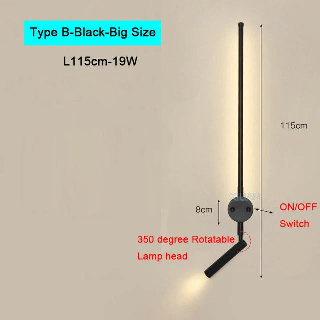 Modern Bedroom Living Room Wall Light ON/OFF Switch AC220V Black White Long Wall Lamps with LED Spotlights - vue 15 sur 18
