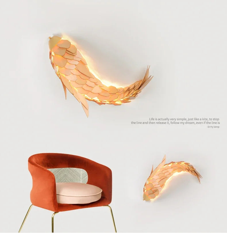 applique murale Créatif à la main Style chinois bois poisson brillante LED 12W salon chevet escalier éclairage décor - vue 7 sur 7