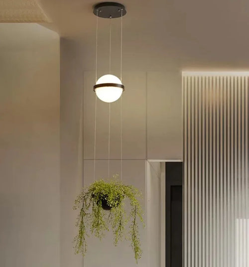 lampe suspendue led moderne en verre avec pot de fleurs - vue 3 sur 6