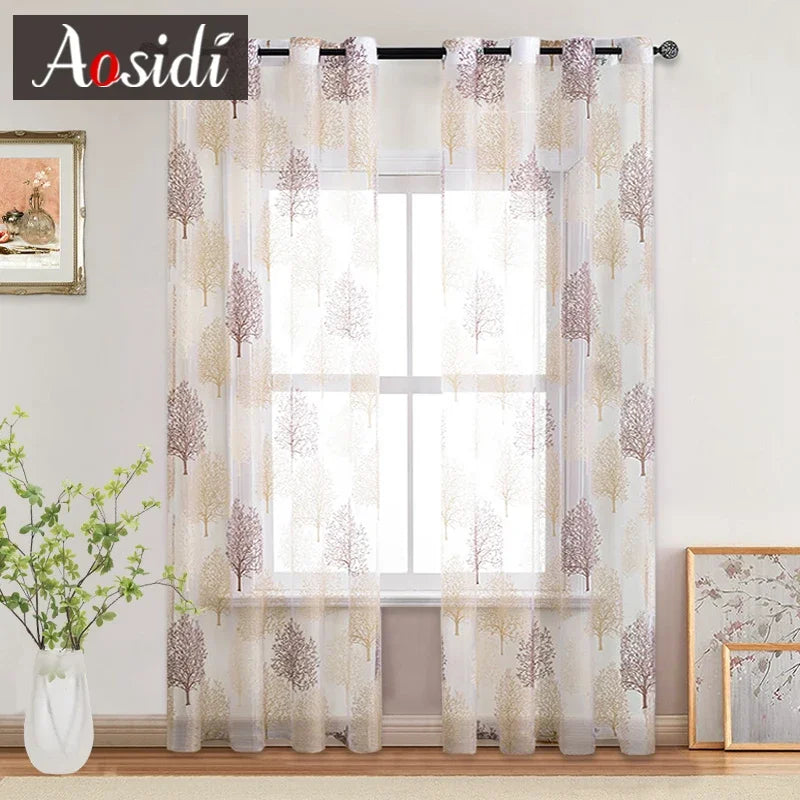 Voilage moderne motif feuilles pour salon chambre - vue 2 sur 7