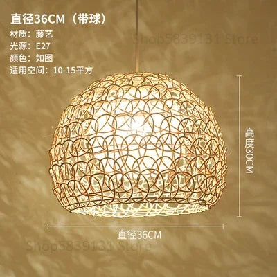 lustre en rotin tissé à la main style chinois moderne - vue 12 sur 14