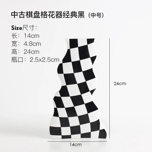 vase en céramique damier pour fleurs séchées décoration élégante - vue 10 sur 10