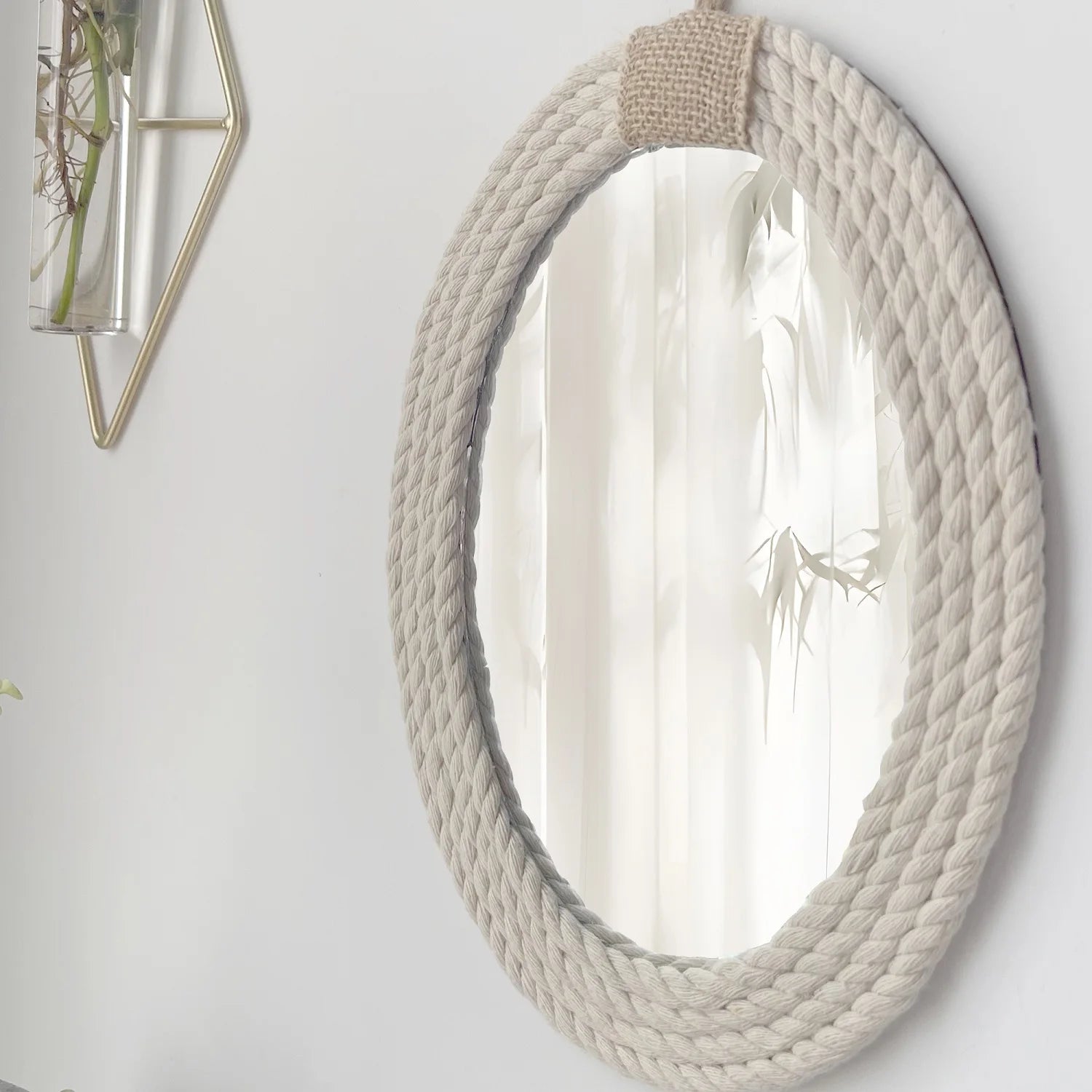 miroir ovale en corde de coton style nautique bohéme - vue 4 sur 7