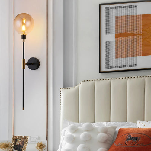 applique murale led moderne en fer avec boule de verre décorative - vue 4 sur 9