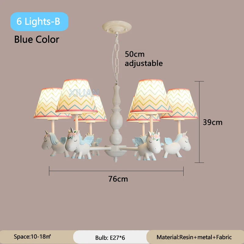 lustre licorne dessin animé pour chambre d'enfant suspendu - vue 24 sur 24