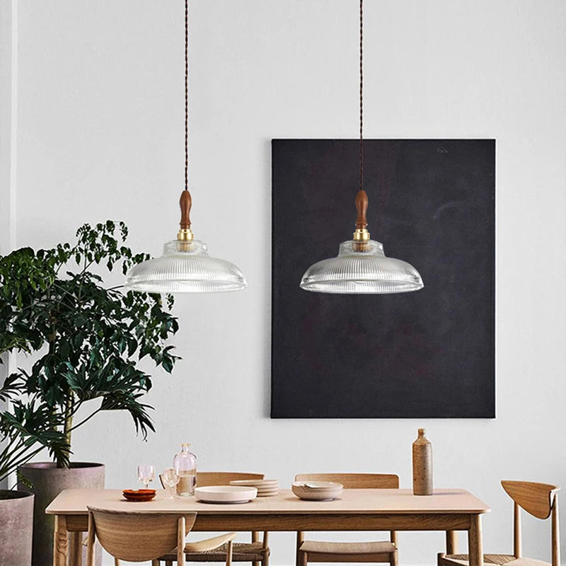 Suspension en verre pour salle à manger lustre d'îlot de cuisine moderne cuivre/bois Art Suspension lampe suspendue E27 Luminaire - vue 3 sur 10