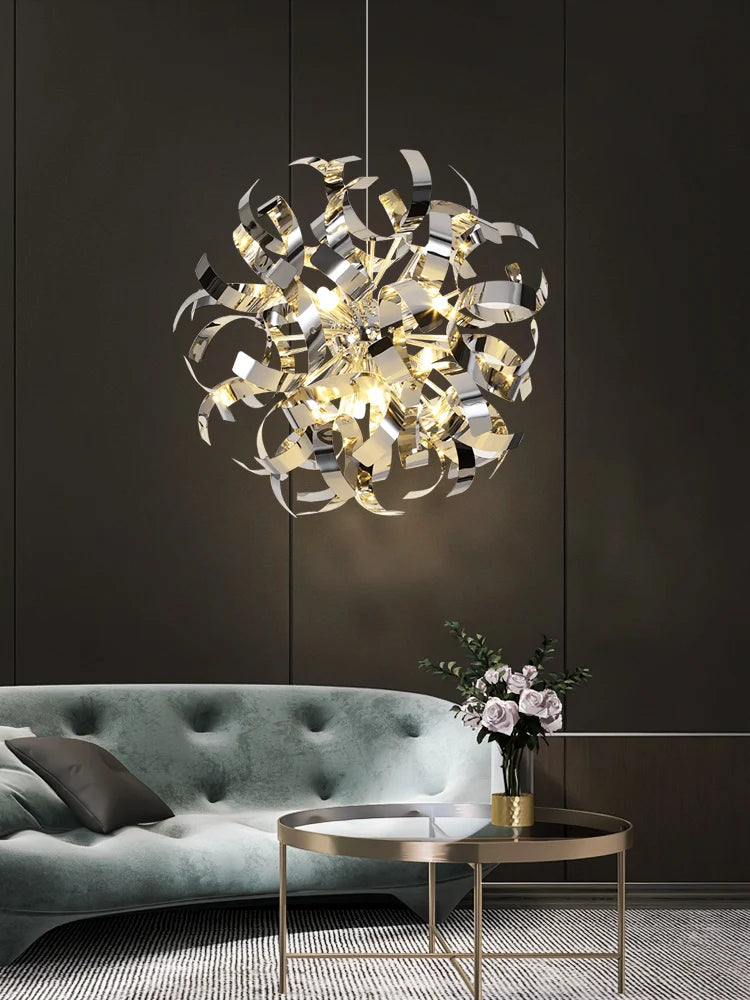 lustre post-moderne de luxe en acier inoxydable pour hôtel - vue 1 sur 8