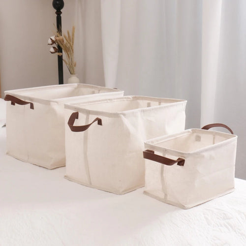 panier pliable en coton et lin pour rangement divers - vue 2 sur 9
