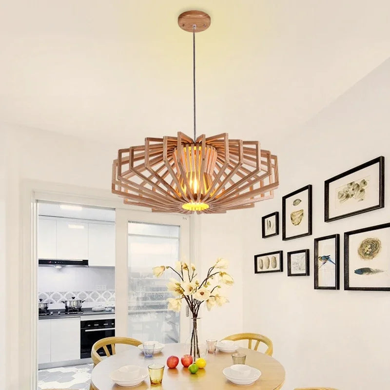 Simple Nordic solid wood chandelier warm bedroom lamp restaurant creative personalized wooden Chandelier - vue 1 sur 7