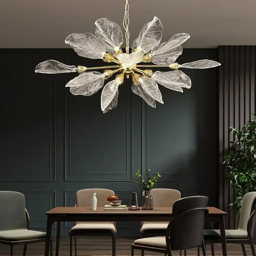 lustre moderne en métal avec design élégant et feuilles décoratives - vue 5 sur 14