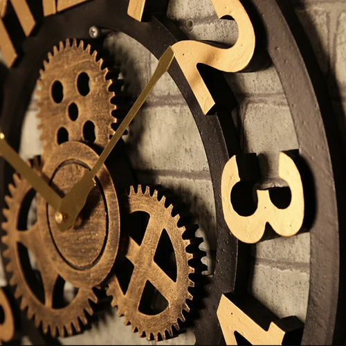 horloge murale moderne à engrenages en bois vintage silencieuse - vue 10 sur 10
