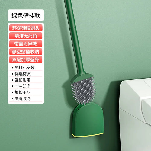 brosse de toilette en silicone avec support suspendu et manche long - vue 7 sur 8