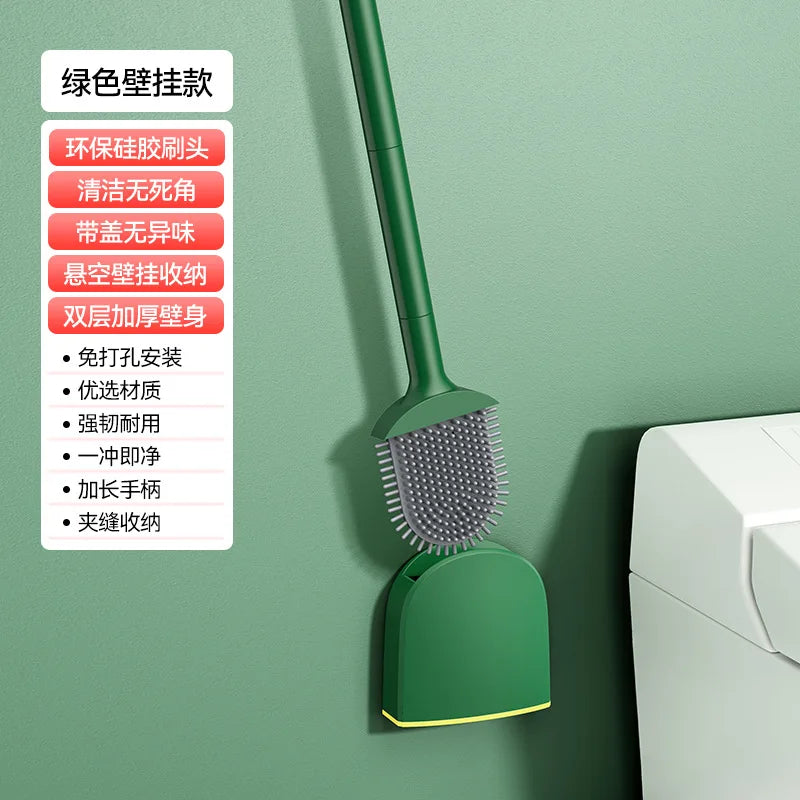 brosse de toilette en silicone avec support suspendu et manche long - vue 6 sur 8