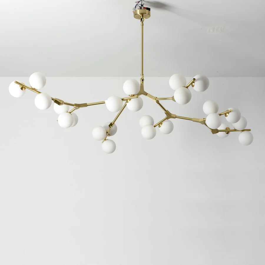 lustre en verre avec branches d'arbre et boules lumineuses - vue 6 sur 12