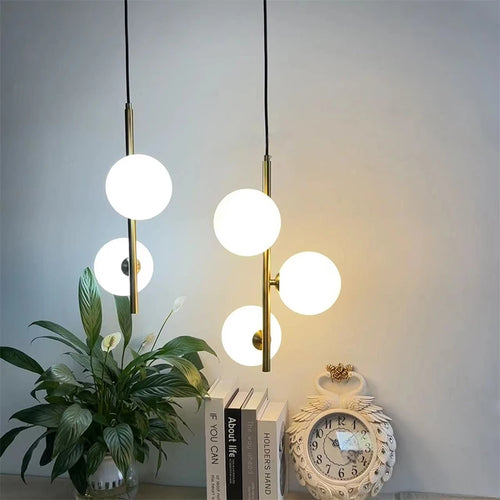 Boule de verre nordique suspension LED lumières en laiton noir chambre suspension lampe moderne salon salle à manger décor luminaires - vue 3 sur 10