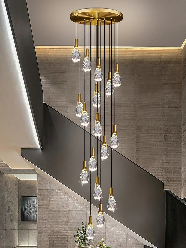 lustre moderne créatif en cristal pour escalier colimaçon - vue 5 sur 14