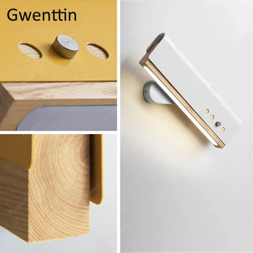 applique murale en bois avec bandes décoratives et led - vue 6 sur 9