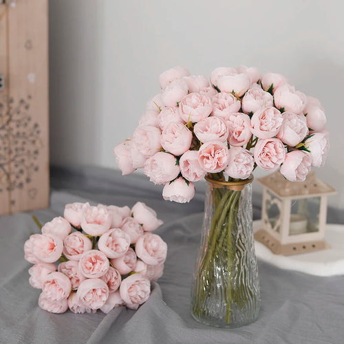 bouquet de 27 roses et pivoines artificielles en soie décoratif - vue 2 sur 12