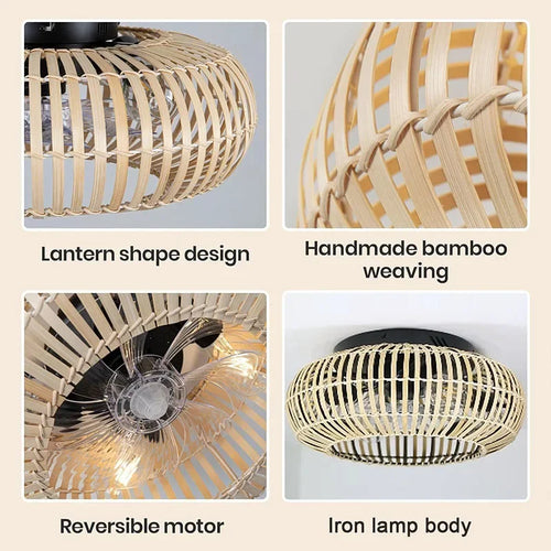plafonnier ventilateur silencieux en bambou avec lumière et télécommande - vue 7 sur 7