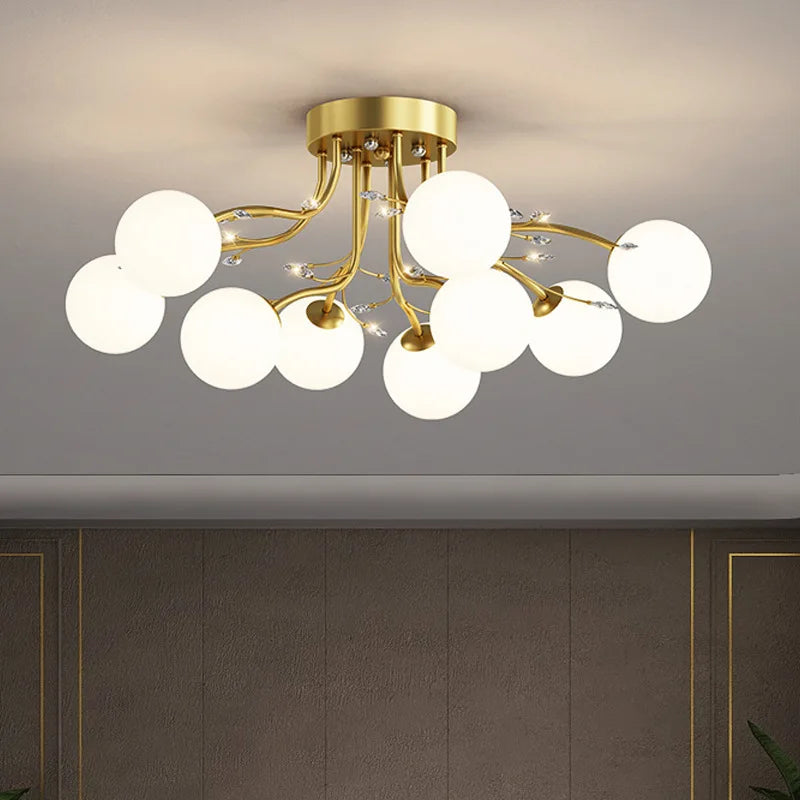 lustre en boule de verre nordique doré luminaire décoratif d'intérieur - vue 5 sur 18