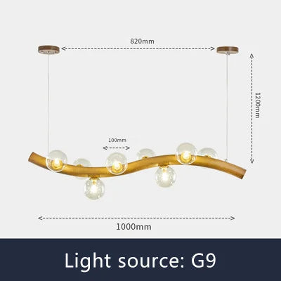 suspension luminaire en bois massif et verre simple - vue 11 sur 11