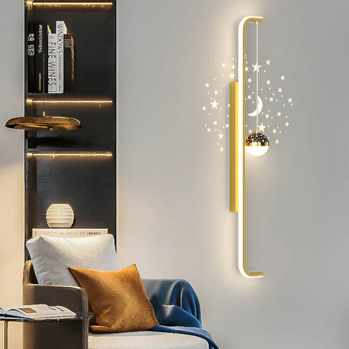 Modern Long Wall Lamps Living Room Wall Light TV Background Decorative Night Lights Black White Gold Star Projection AC 220V - vue 4 sur 17