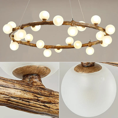 lustre de style wabi-sabi en bois artificiel pour intérieur - vue 5 sur 9