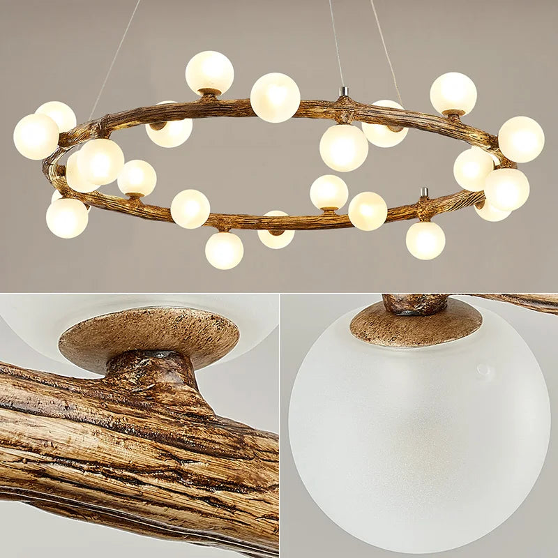 lustre de style wabi-sabi en bois artificiel pour intérieur - vue 4 sur 9