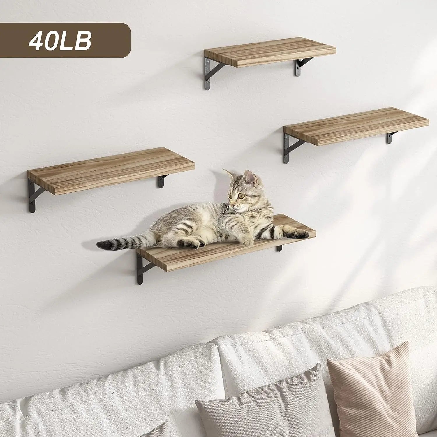 étagères murales en bois massif design simple pour rangement suspendu - vue 2 sur 10