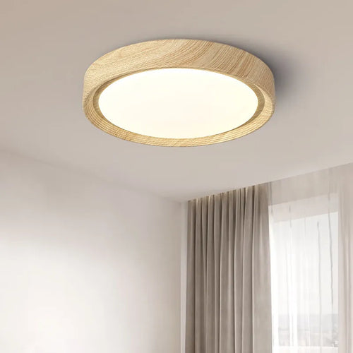 lampe circulaire simple style nordique grain de bois éclairage entrée balcon porche - vue 2 sur 12