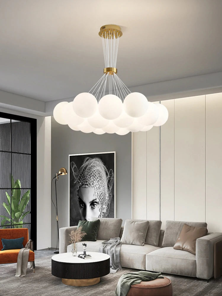 lustre sphérique moderne réglable en hauteur led pour décoration maison - vue 3 sur 19