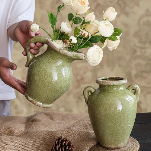 vase en céramique rétro style campagnard américain pour fleurs hydroponiques - vue 3 sur 7
