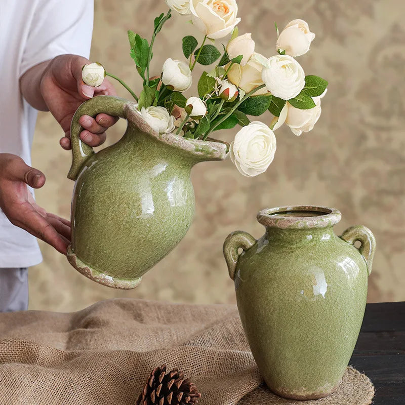 vase en céramique rétro style campagnard américain pour fleurs hydroponiques - vue 2 sur 7