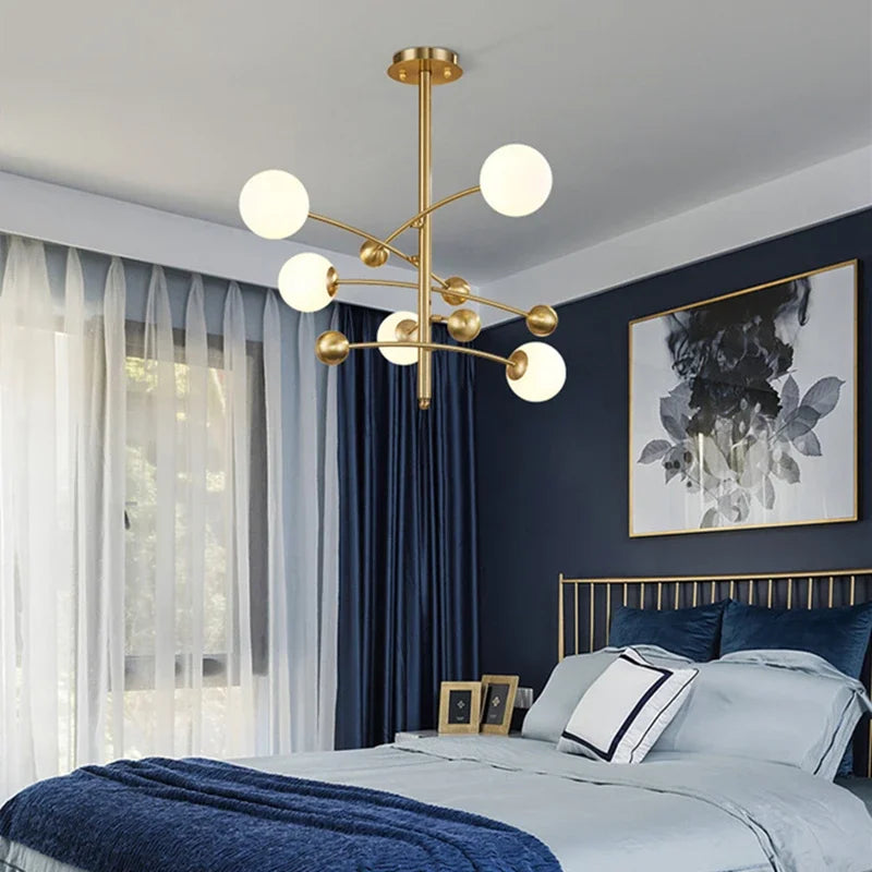 Nordic 5 Heads Copper Chandelier For Living Room Bedroom Hotel Rotatable Arms Milky White Lampshade G9 LED Lighting Fixtures - vue 6 sur 7