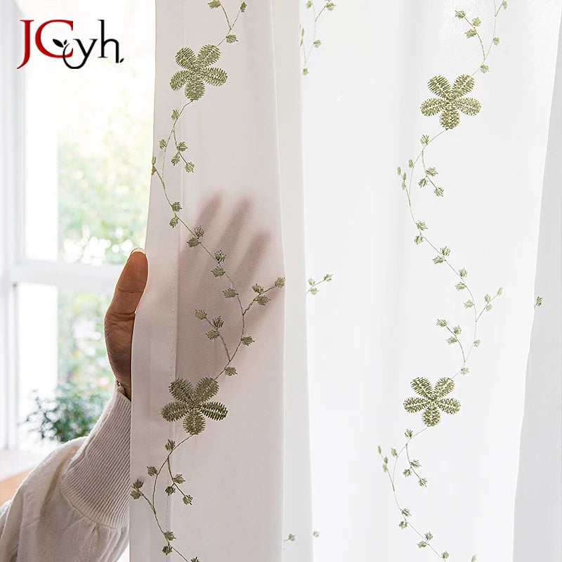 Voilage brodé floral style champetre pour salon chambre - vue 4 sur 8
