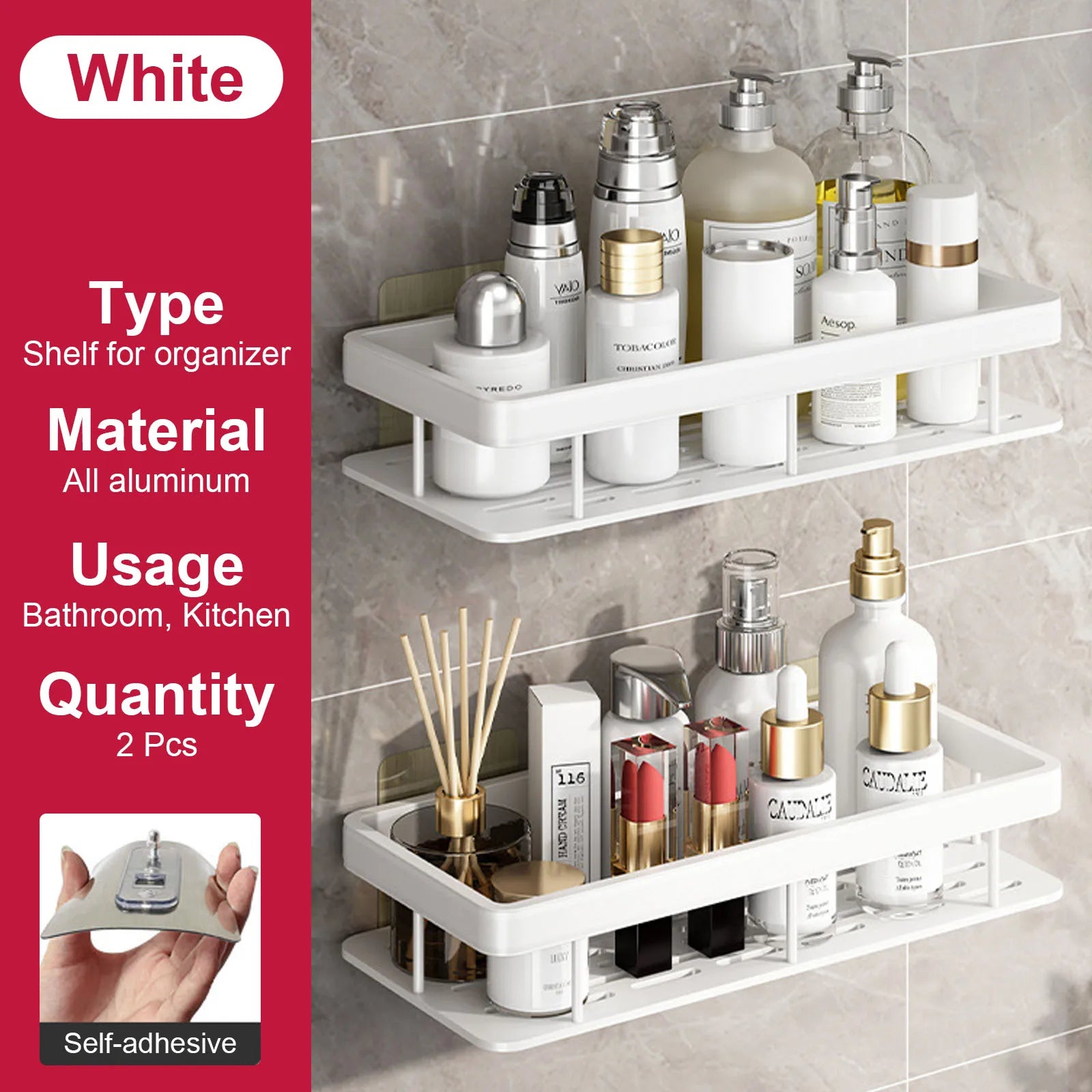 etagère murale sans perçage pour rangement de salle de bain et cuisine - vue 9 sur 30