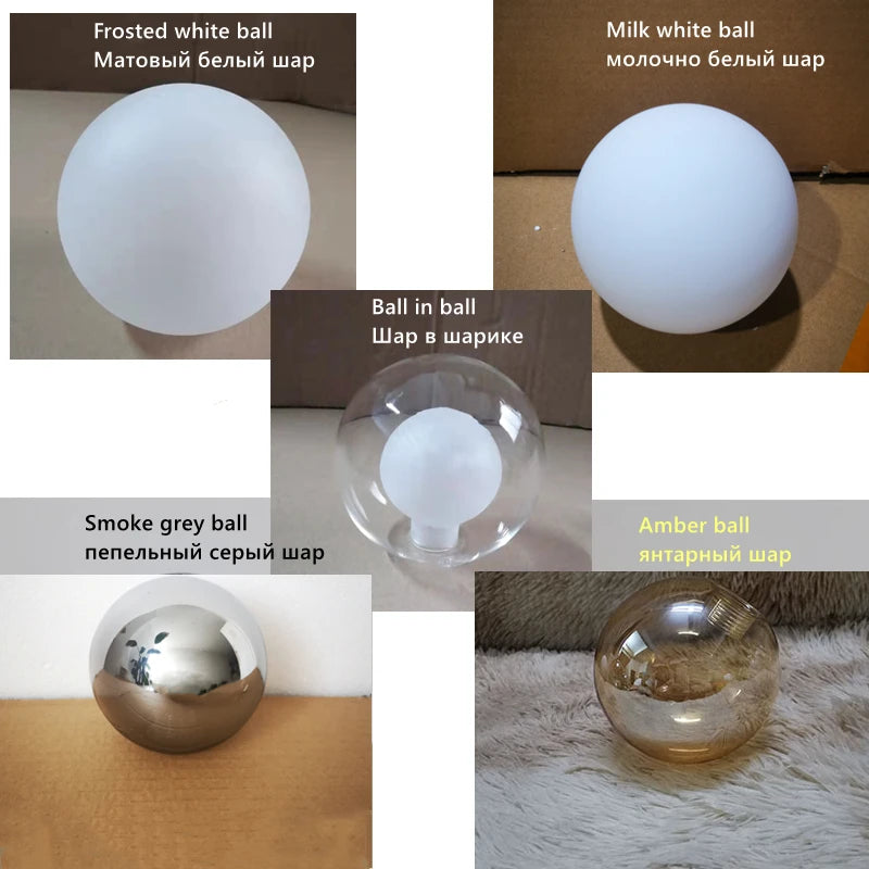 lustre nordique boule de verre led pour décor maison - vue 6 sur 15