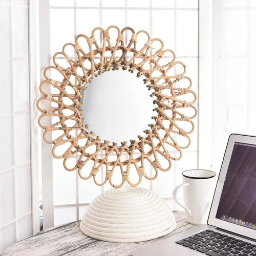 miroir mural rond en rotin pour décoration intérieure - vue 6 sur 6