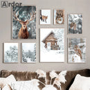 décoration murale forêt hivernale avec renard hibou et cerf