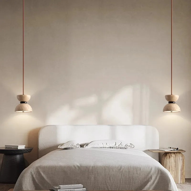 lustre en travertin japonais style wabi-sabi design créatif ambiance chaleureuse - vue 5 sur 7