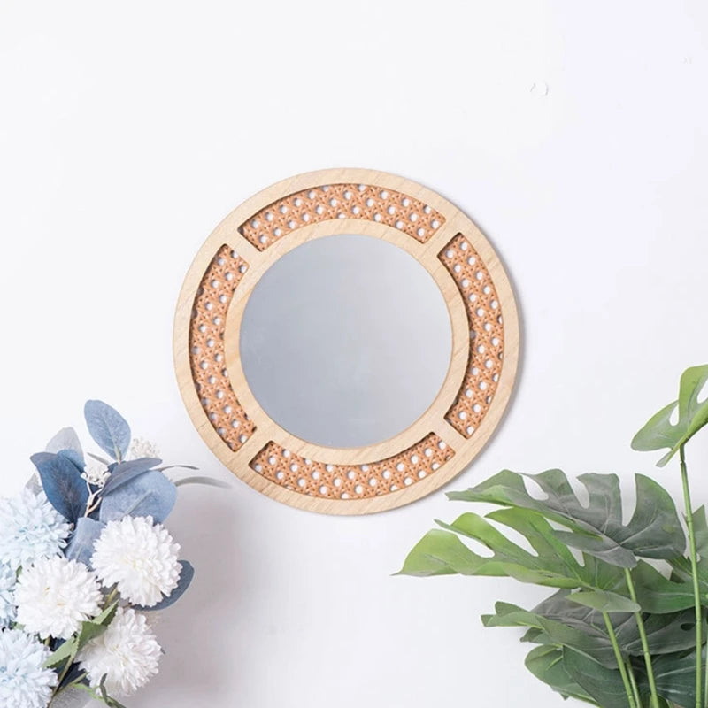 miroir rond en rotin pour décoration bohème intérieure - vue 3 sur 8