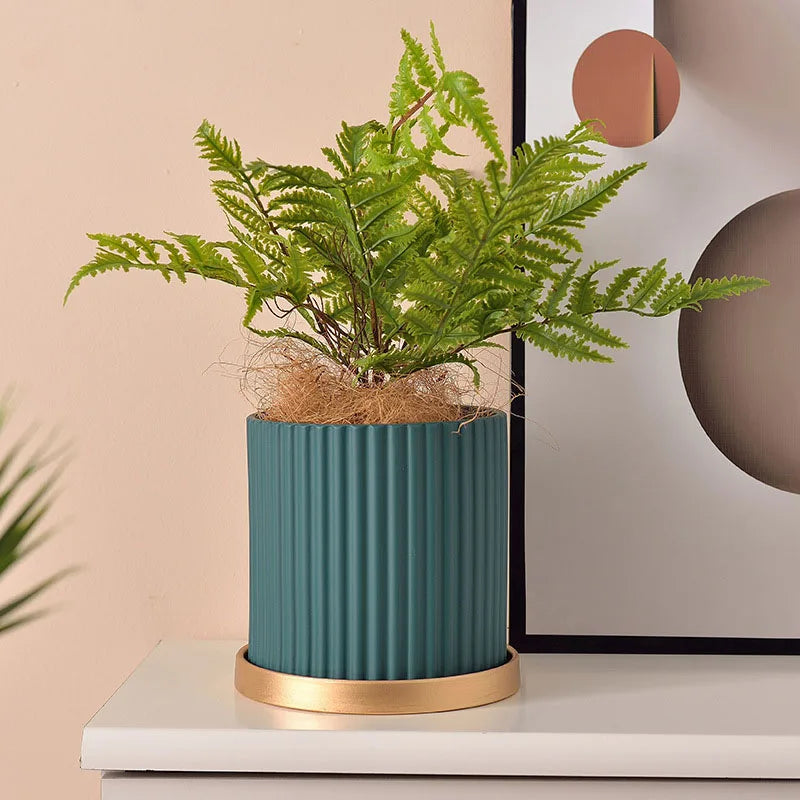 pot de fleurs en céramique lignes verticales pour plantes d'intérieur - vue 3 sur 23