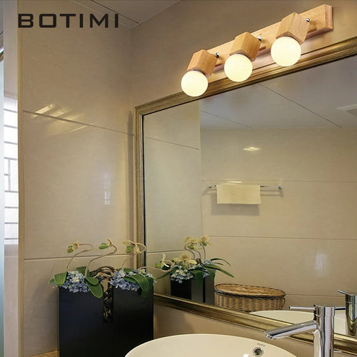 botimi triple applique miroir bois base nordique ajuster hôtel lumières murale - vue 5 sur 10