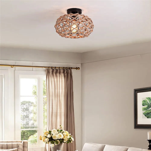 plafonnier tissé rustique corde chanvre plafond couloir ferme noir - vue 2 sur 6